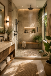 Spa-Inspired Natural Stone Shower